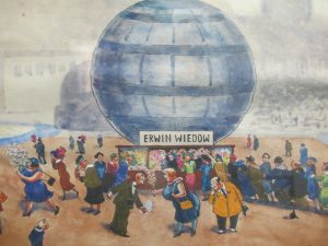 Erwin Wiedow malte ein Bild seines kleinen Geschäfts unter dem Kugelhaus am Straßburger Platz