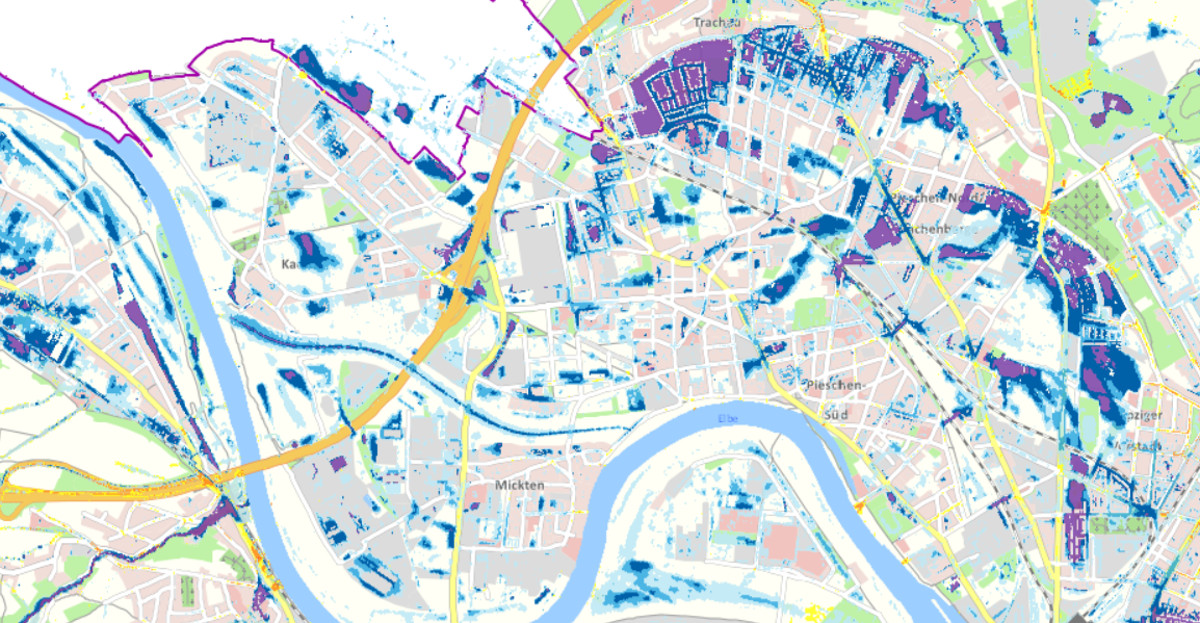 Starkregen im Stadtbezirk Pieschen