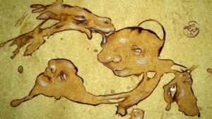 Micktenerin Katja Tomzig zeigt Kaffeesatz in der Full Moon Gallery Katja Tomzig Kaffee-Groteske No 9