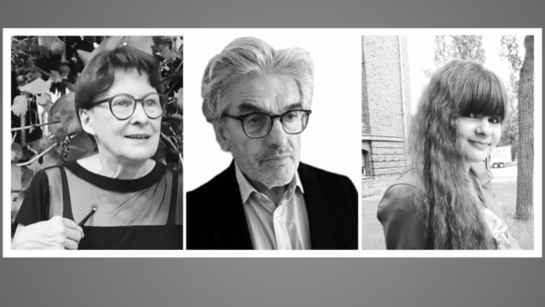 Christine Ruby, Ulrich Fentzloff und Alexandra Grüttner-Wilke lesen bei gutem Wetter unter freiem Himmel am Konkordienplatz - Foto: Text & Dialog